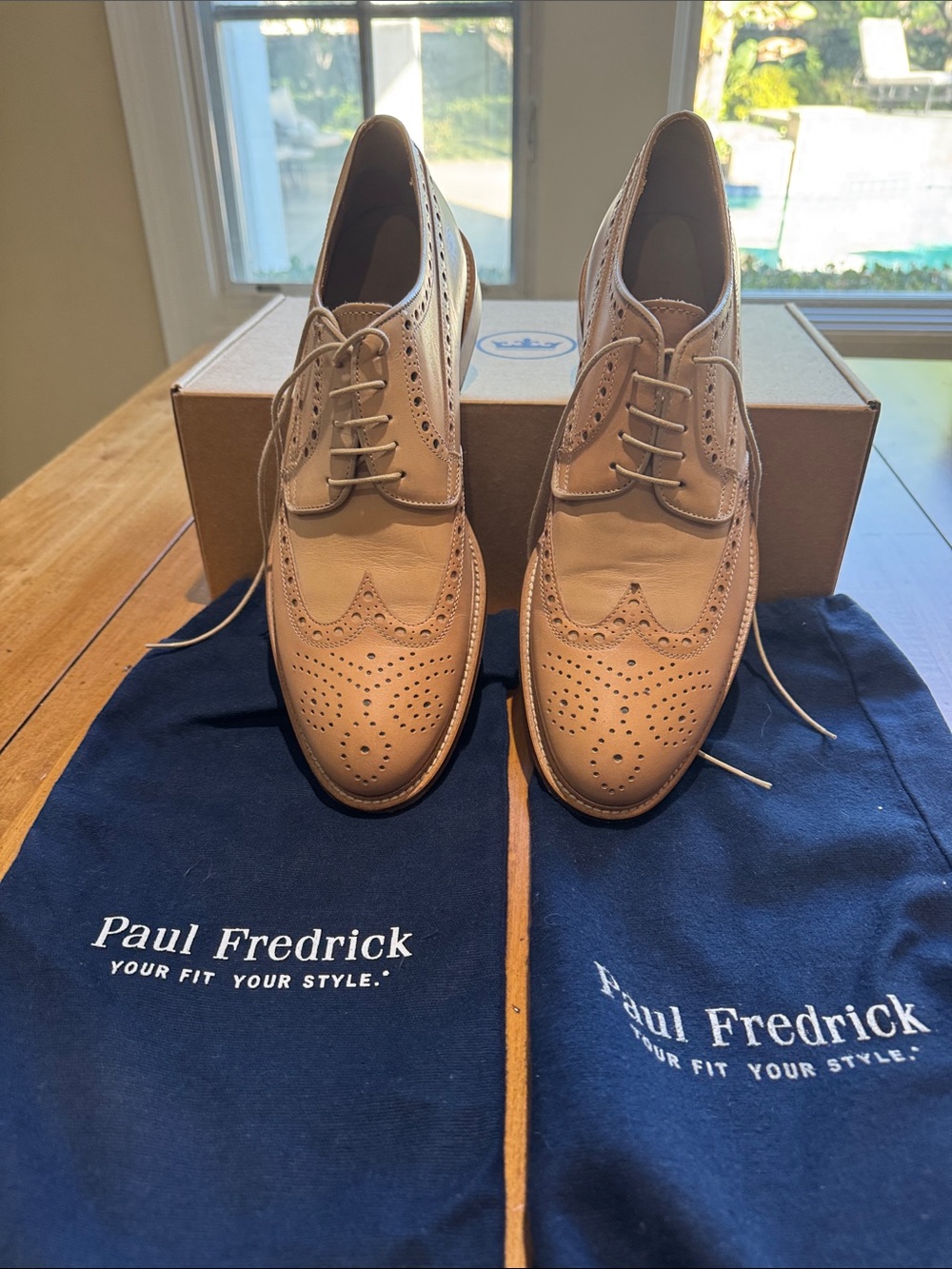 Paul Fredrick Men's Wingtip Brogue Oxfords in Light Tan